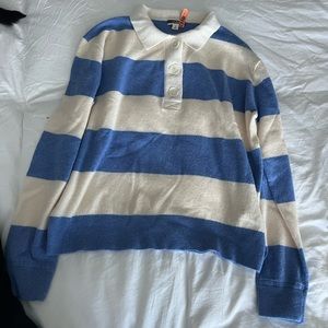 Jcrew collard cashmere sweater in rugby stripe